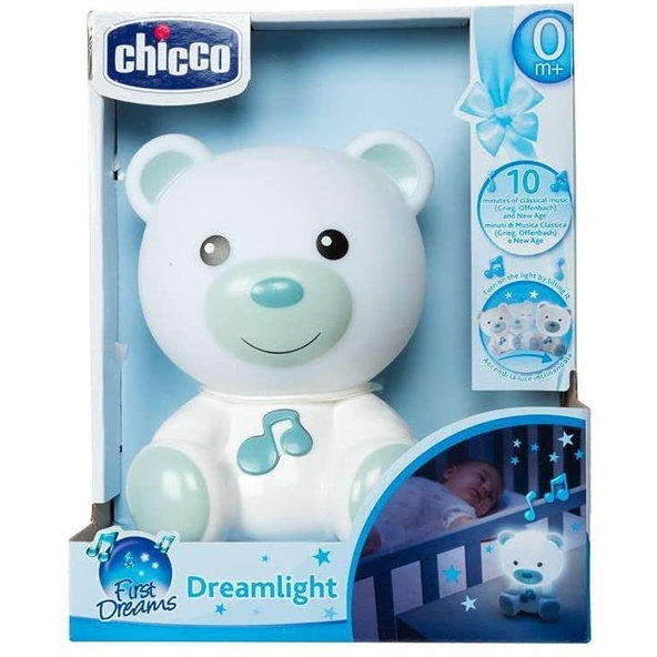 CHICCO Nočné svetielko hudobné Macko modré 0m+