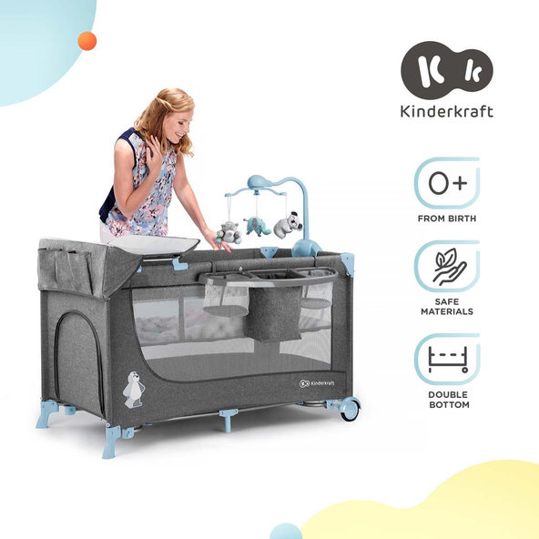 KINDERKRAFT Postieľka cestovná Joy s doplnkami Blue