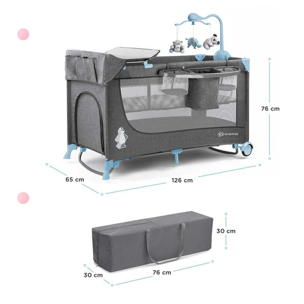 KINDERKRAFT Postieľka cestovná Joy s doplnkami Blue