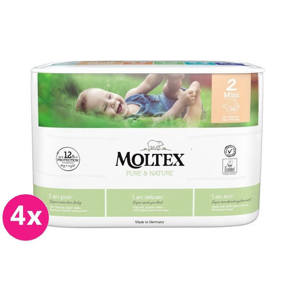 MOLTEX Pure & Nature Plienky Mini 3-6 kg - ekonomické balenie (4 x 38 ks)