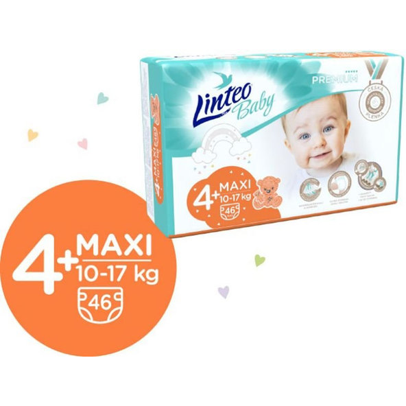 LINTEO BABY Plienky Baby Prémium MAXI+ (10-17 kg) 184 ks