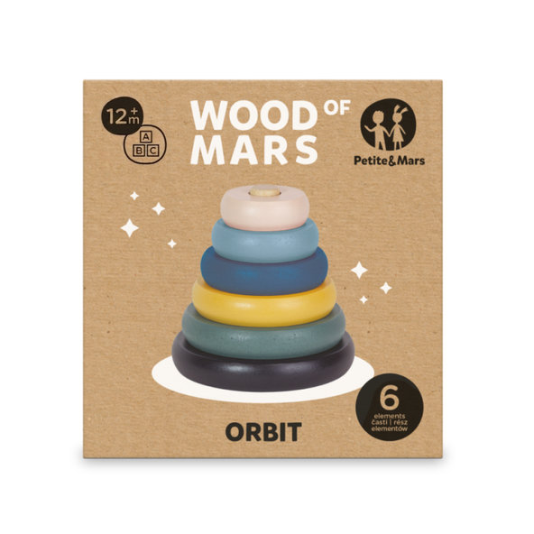 PETITE&MARS Hračka skladacia Orbit Wood of Mars Cosmic Blue 12m+