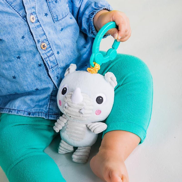 BRIGHT STARTS Hrkálka plyšová na C krúžku Také 'n Shake nosorožec 0m+