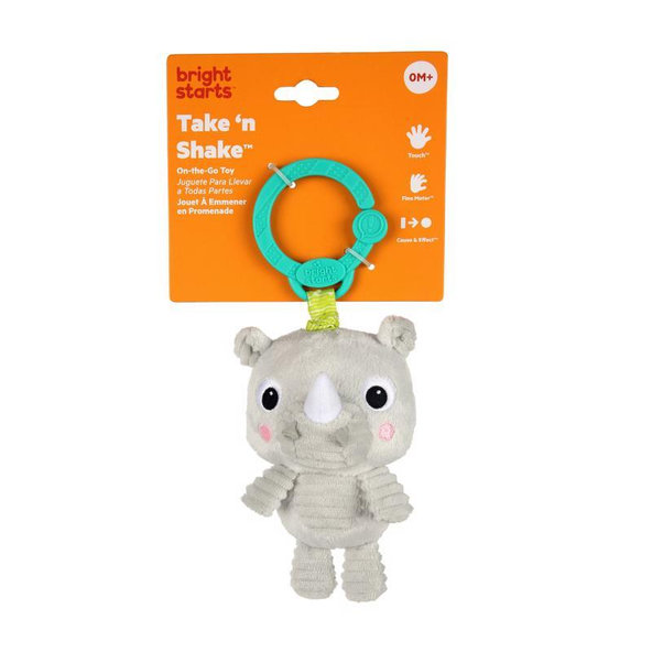 BRIGHT STARTS Hrkálka plyšová na C krúžku Také 'n Shake nosorožec 0m+