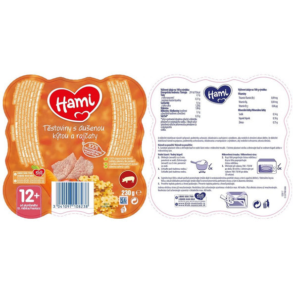 HAMI Malý Gurmán Cestoviny s duseným stehnom a paradajkami 230 g