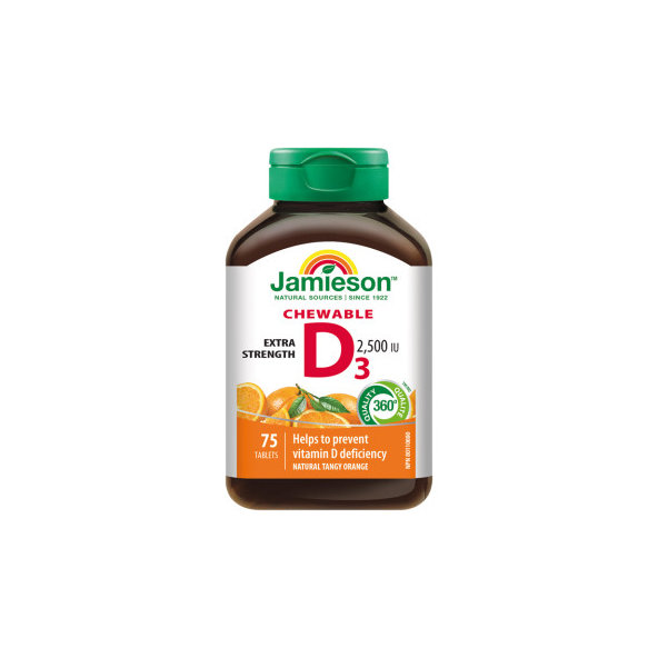 Jamieson Vitamín D3 2500 IU pomaranč 75 cmúľacích tabliet