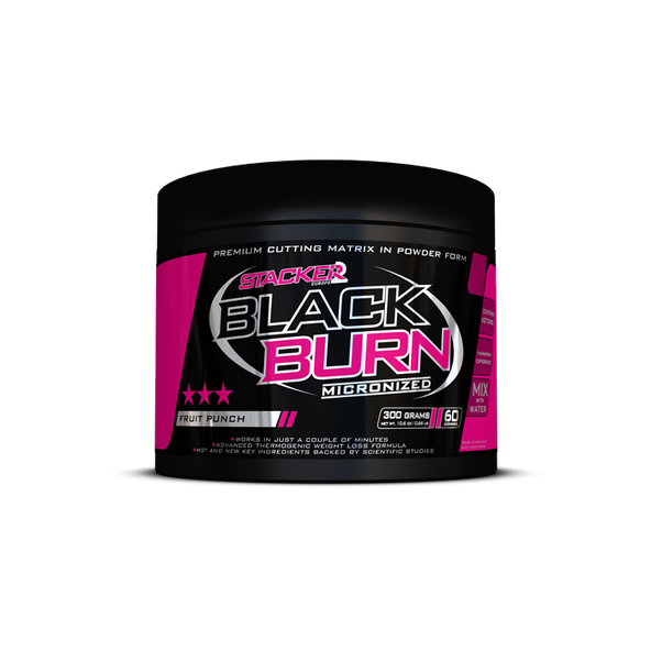 Spaľovač tukov Black Burn Micronized - Stacker2, príchuť ovocný punč, 300g