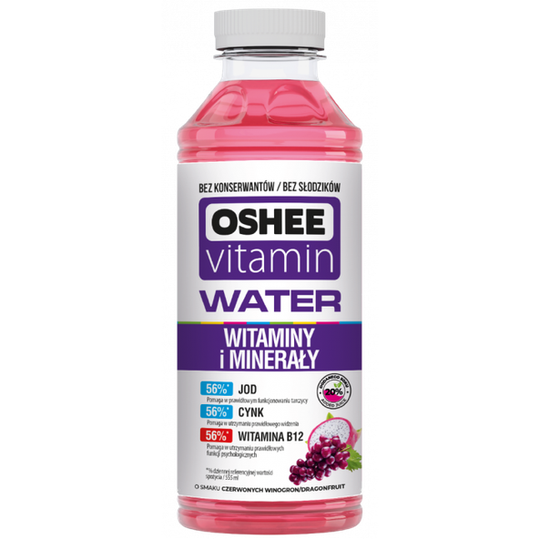 Vitamínová voda Minerály + vitamíny - OSHEE, červené hrozno / dragon fruit, 555ml