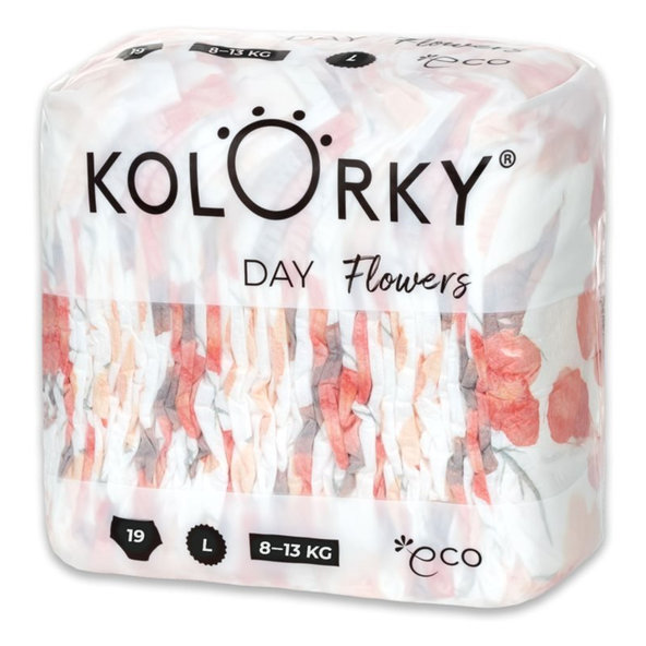 KOLORKY DAY - kvety - L (8-13 kg) - 19 ks - jednorazové eko plienky