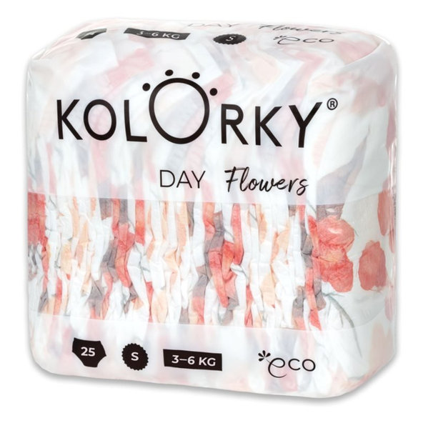KOLORKY DAY - kvety - S (3-6 kg) - 25 ks - jednorazové eko plienky