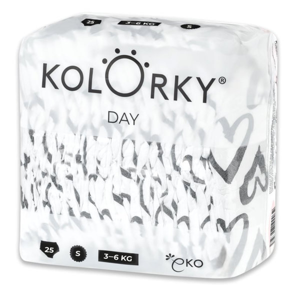 KOLORKY DAY - srdce - S (3-6 kg) - 25 ks - jednorázové ekoplienky