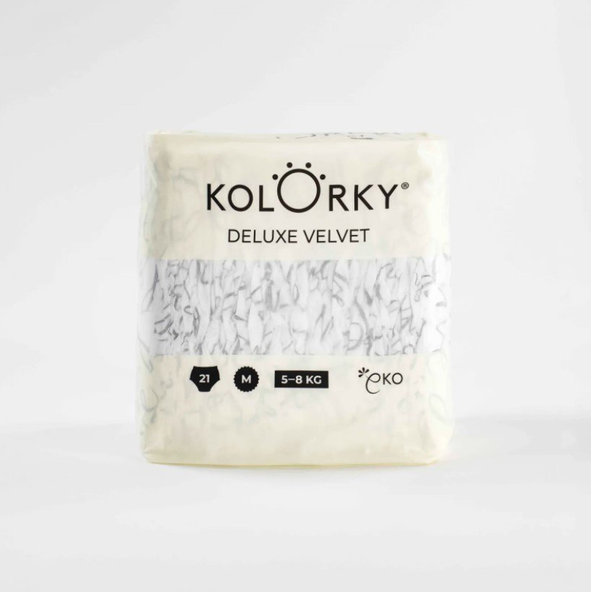 KOLORKY DELUXE VELVET - M (5-8 kg) - 21 ks- jednorázové ekoplienky so zamatovým povrchom