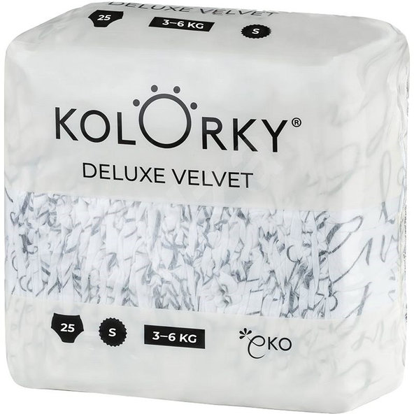 KOLORKY DELUXE VELVET - S (3-6 kg) - 25 ks - jednorázové ekoplienky so zamatovým povrchom