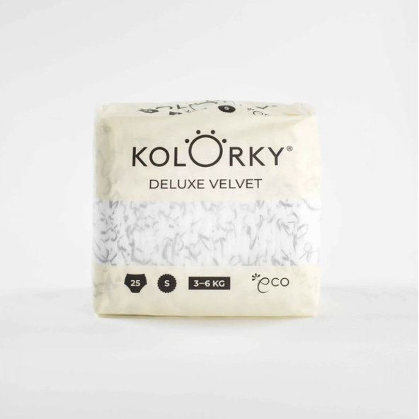 KOLORKY DELUXE VELVET - S (3-6 kg) - 25 ks - jednorázové ekoplienky so zamatovým povrchom
