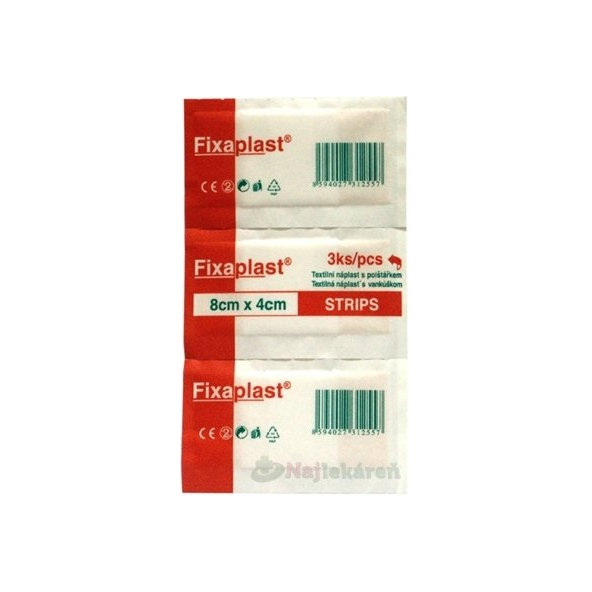 FIXAplast STRIPS náplasť textilná s vankúšikom (8x4 cm)  3ks