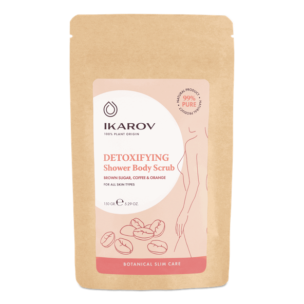 Detoxikačný telový peeling do sprchy Tmavý cukor, káva, pomaranč IKAROV 150 g