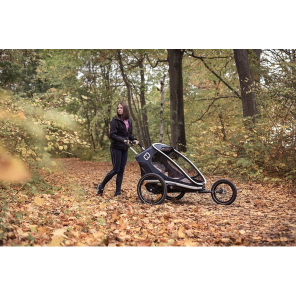 HAMAX Outback One - jednomiestny vozík za bicykel vr. ramená + kočíkovú set - Navy/White, polohov