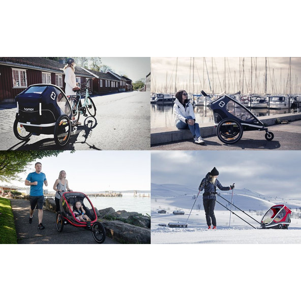 HAMAX Outback One - jednomiestny vozík za bicykel vr. ramená + kočíkovú set - Red/Black, polohov