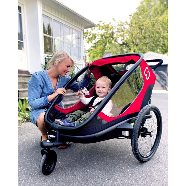 HAMAX Outback One - jednomiestny vozík za bicykel vr. ramená + kočíkovú set - Red/Black, polohov