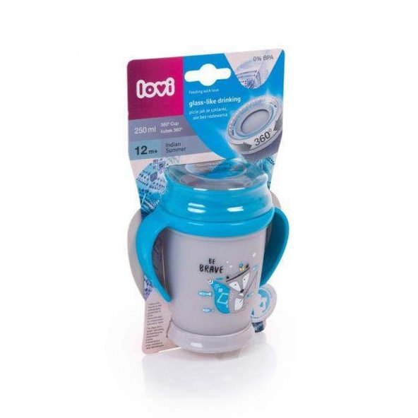 LOVI Hrnček 360° JUNIOR 250ml s úchytkami INDIAN, modrý