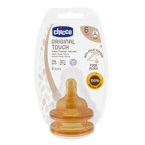 CHICCO Cumlík na fľašu Original Touch latex, na kašu 2 ks
