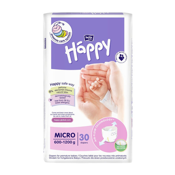BELLA HAPPY Plienky jendorázové Micro (0,6-1,2 kg) 30 ks