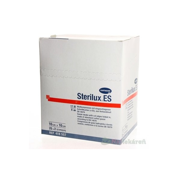 STERILUX kompres sterilný,so založenými okrajmi  10cmx10cm 25x2 (50ks)
