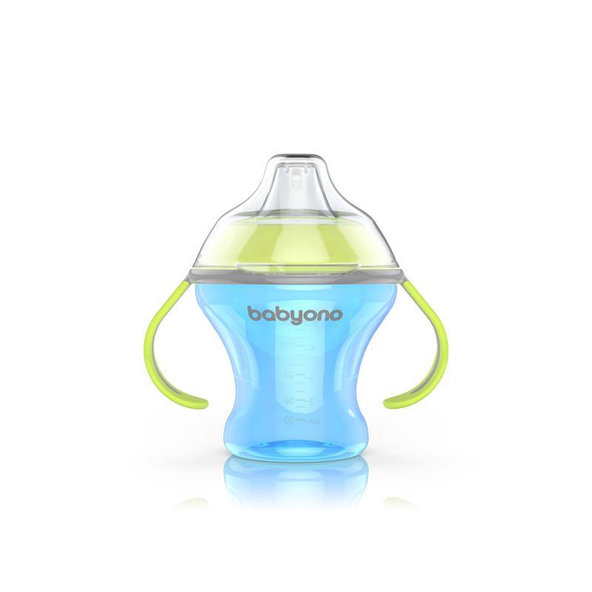 BABYONO Hrnček netečúci s mäkkým náustkom Natural Nursing 180 ml - modrá