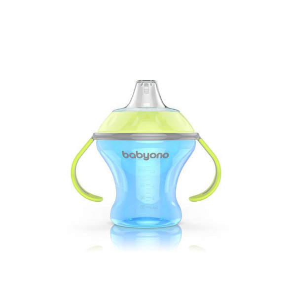 BABYONO Hrnček netečúci s mäkkým náustkom Natural Nursing 180 ml - modrá
