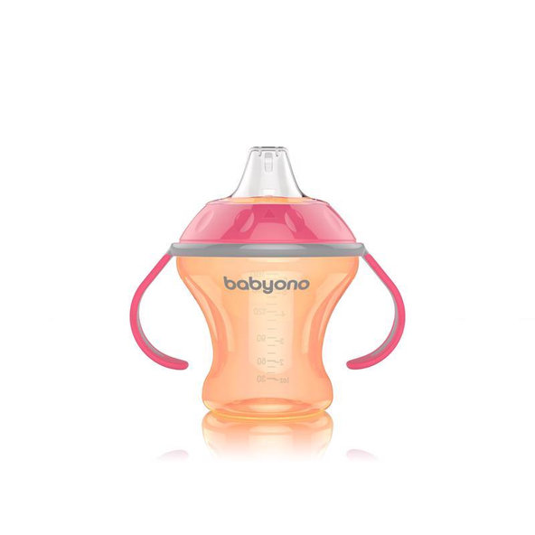 BABYONO Hrnček netečúci s mäkkým náustkom Natural Nursing 180 ml - oranžová