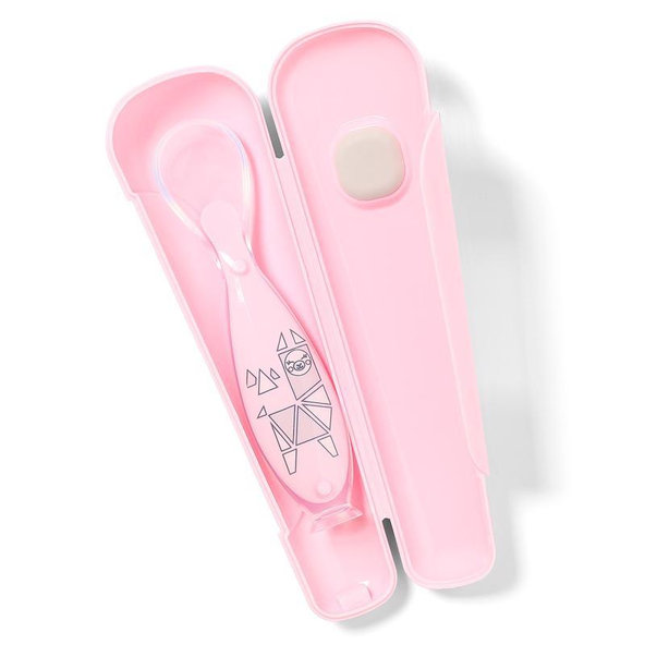 BABYONO Lyžička silikónová s obalom 6 m+ ružová