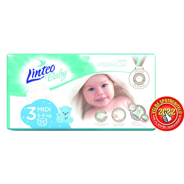 LINTEO BABY Plienky Baby Prémium MIDI (5-9 kg) 54 ks