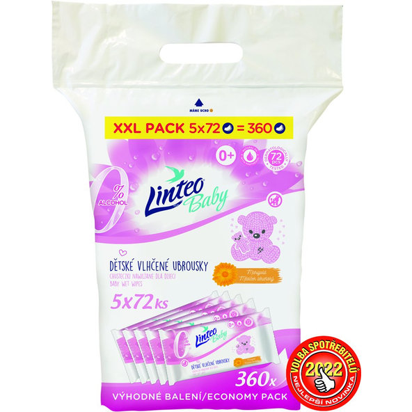LINTEO BABY Obrúsky vatové s nechtíkom lekárskym XXL Pack 5x72 ks