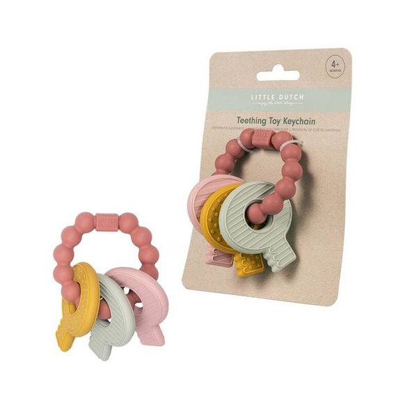 LITTLE DUTCH Hryzátko silikónové kľúče ružové