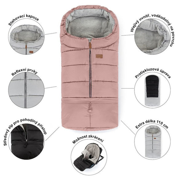 PETITE&MARS Set zimný fusak Jibot 3v1 + rukavice na kočík Jasie Dusty Pink