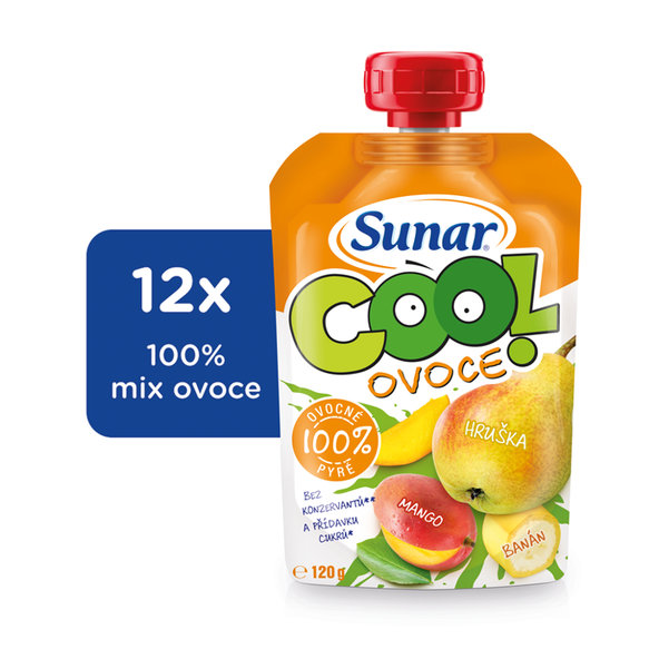 12x SUNAR Cool ovoce Hruška-Banán-Mango (120 g) - ovocný příkrm