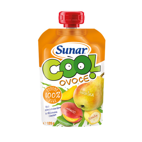 12x SUNAR Cool ovoce Hruška-Banán-Mango (120 g) - ovocný příkrm
