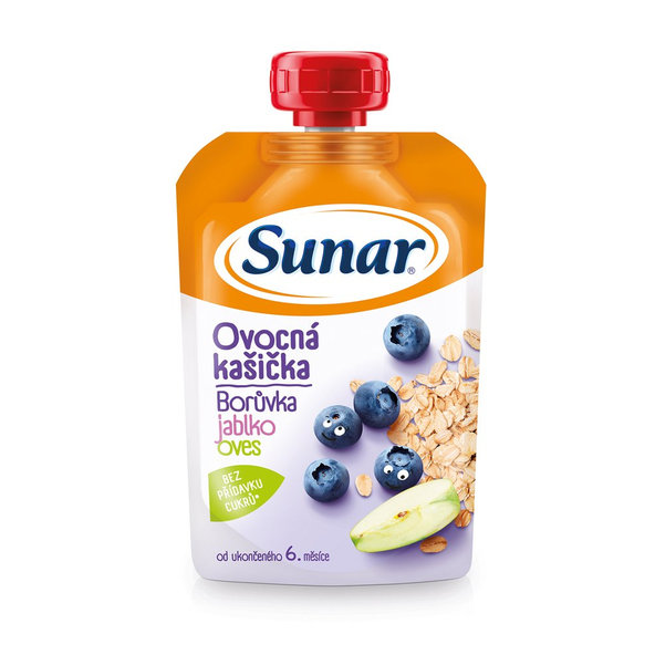 3x SUNAR Kapsička ovocná kašička čučoriedka, jablko, ovsené vločky 120 g