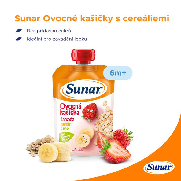 3x SUNAR Kapsička ovocná kašička jahoda, banán, ovsené vločky 120 g