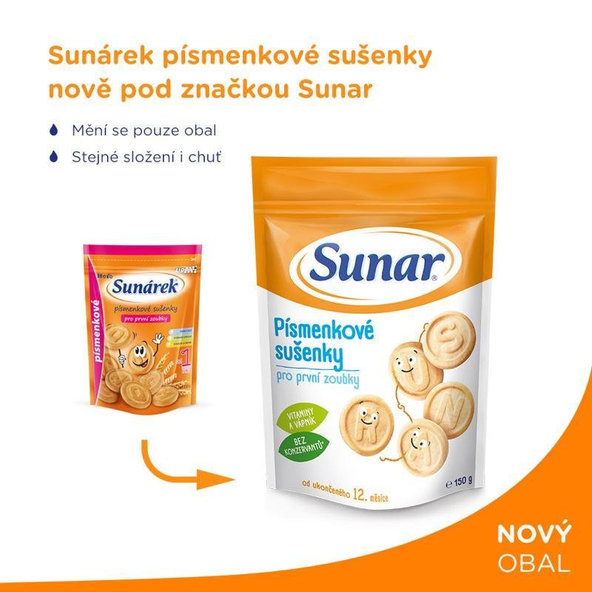 6x SUNAR Dětské sušenky písmenkové 150g
