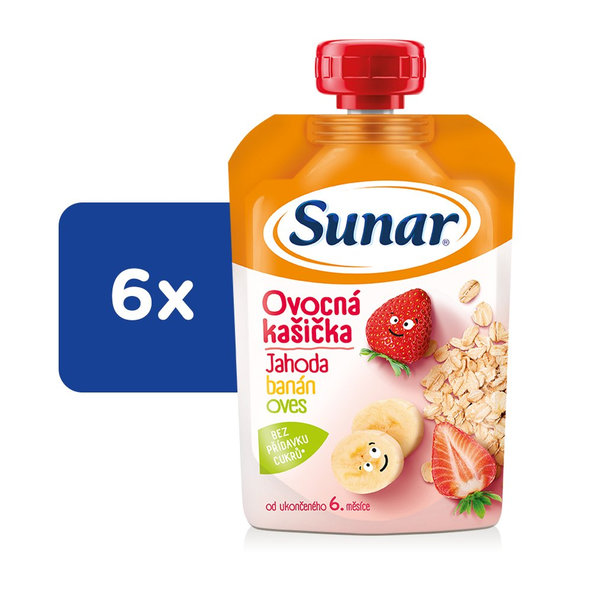 6x SUNAR Kapsička ovocná kašička jahoda, banán, ovsené vločky 120 g
