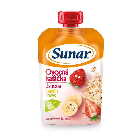 6x SUNAR Kapsička ovocná kašička jahoda, banán, ovsené vločky 120 g