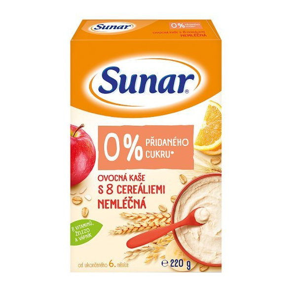 6x SUNAR Nemliečna kaša ovocná s 8 cereáliami 220 g