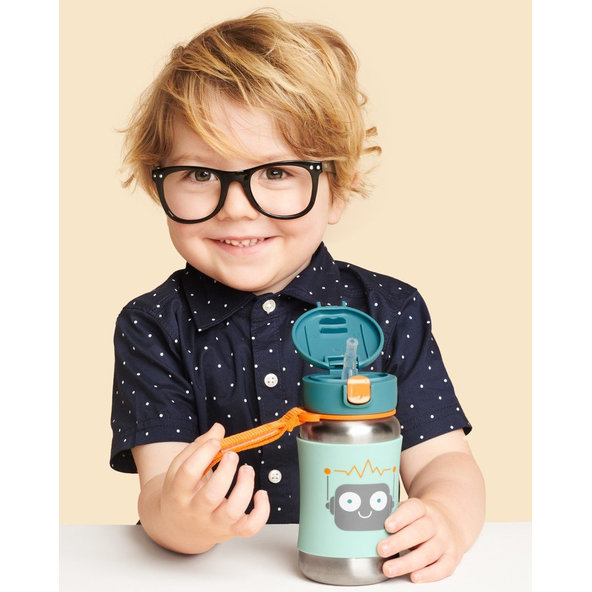 SKIP HOP Spark Style Fľaša so slamkou na vodu nerez Robot 12 m+