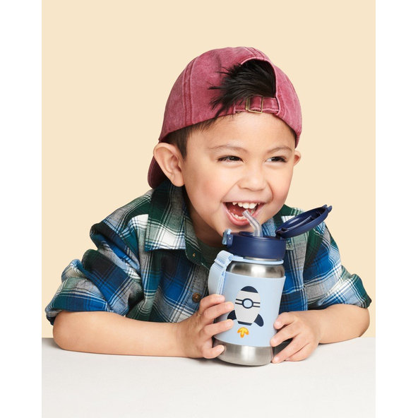 SKIP HOP Spark Style Fľaša so slamkou na vodu nerez Raketa 12 m+