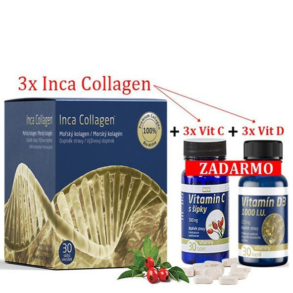 Inca Collagen bioaktívny morský kolagén v prášku  3 x 30 ks s vitamínom C a D