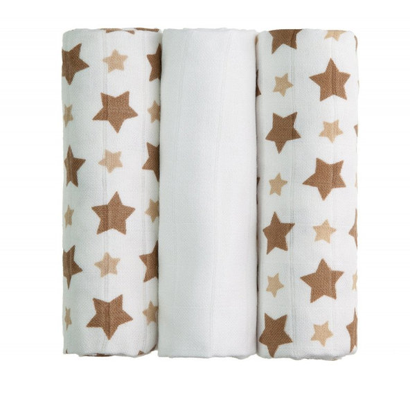 T-TOMI Plienky bambusové BIO, 70 x 70 cm, 3 ks, béžové hviezdičky