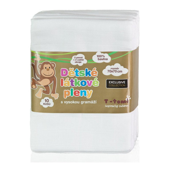 T-TOMI Plienky látkové TETRA 70 x 70, 10 ks, biele, Exclussive Collection