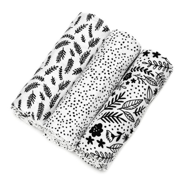 T-TOMI Plienky látkové TETRA 70 x 70 cm, 3 ks, black flowers