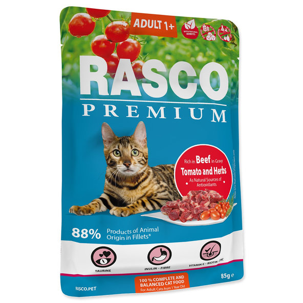 Rasco Premium Adult kapsička pre mačky hovädzie s rajčinami 28 x 85 g